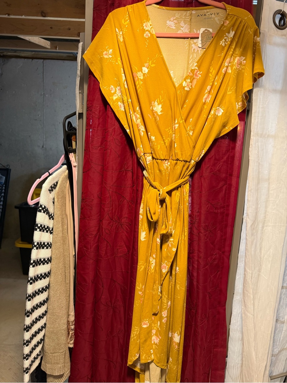 Ava & Viv Mustard Floral High-Low Wrap Dress - Picture 2 of 8